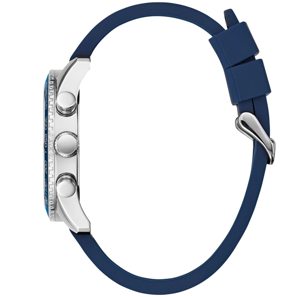 Guess Fleet W0971G2 Silver Case Blue Bezel Rubber Chronograph Watch