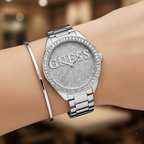 Guess Glitter Girl W0987L1 Silver Case Glitz Logo Dial Steel Women's Watch