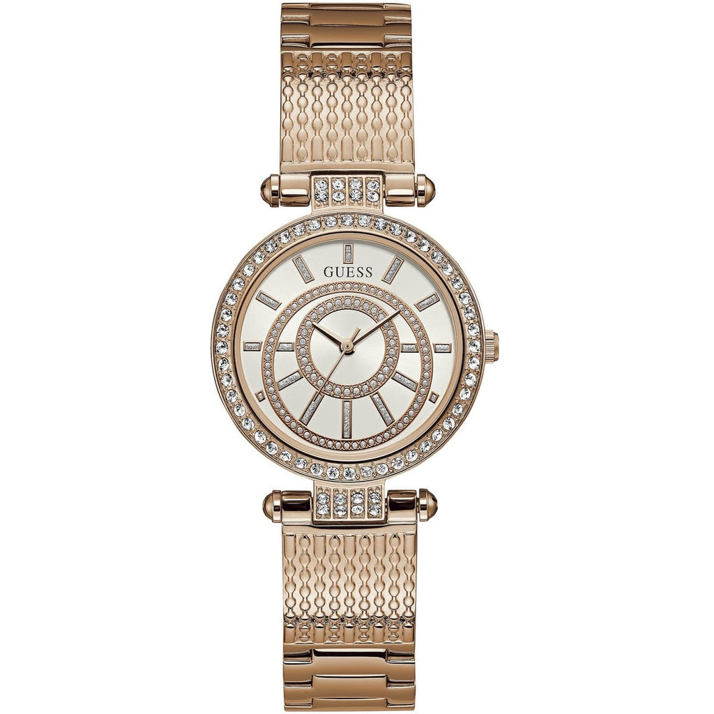 Guess Muse W1008L3 Rose Gold Crystal Dial Mesh Link Women's Watch