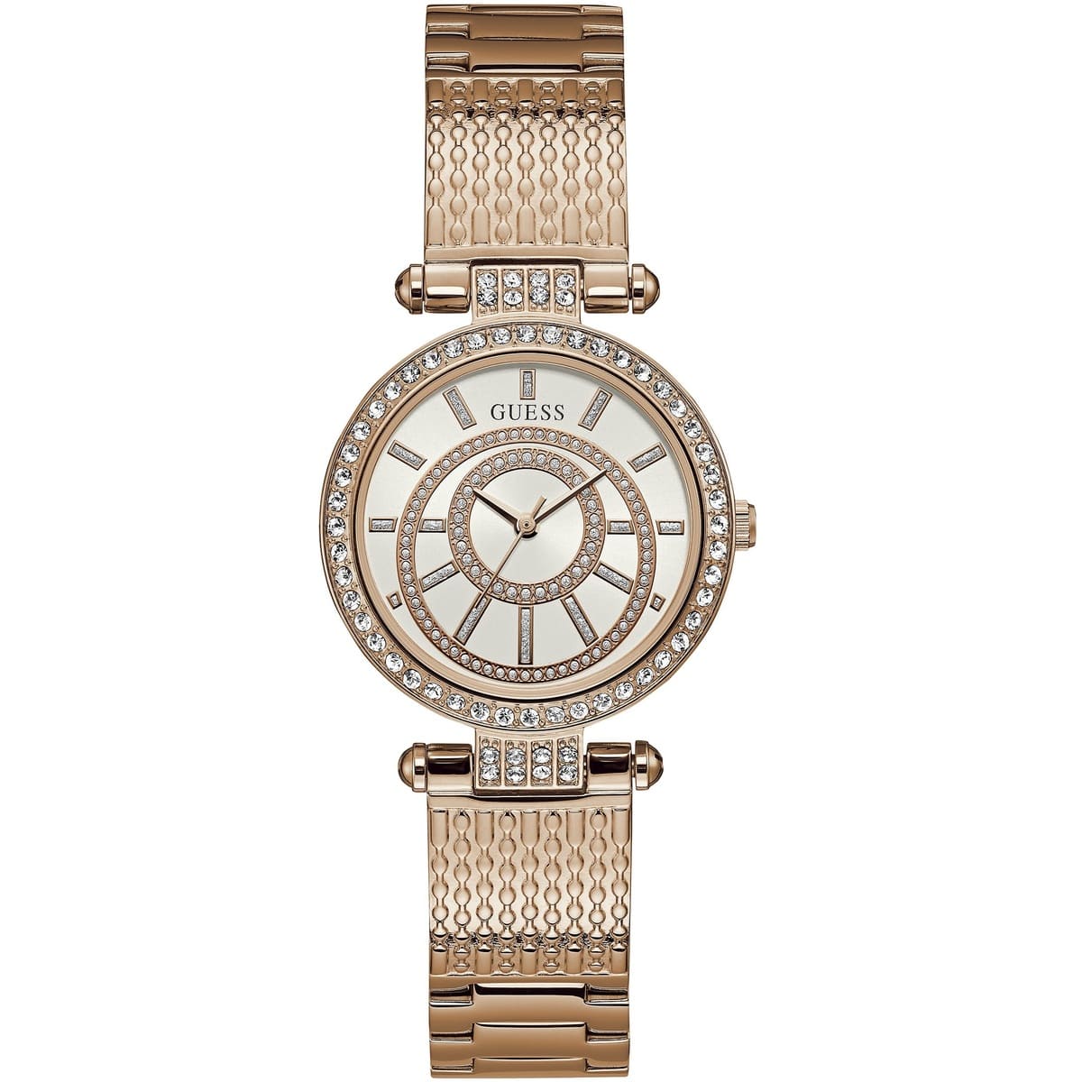 Guess Muse W1008L3 Rose Gold Crystal Dial Mesh Link Women's Watch