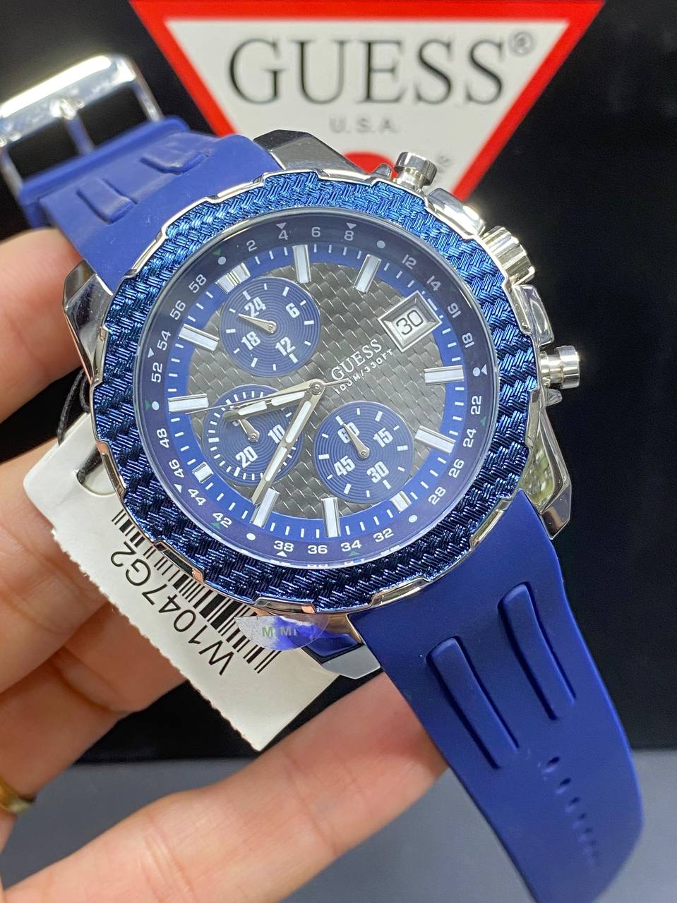 Guess Octane W1047G2 Men's Blue Bezel Grey Dial Rubber Watch