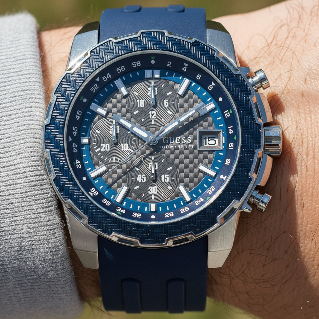 Guess Octane W1047G2 Men's Blue Bezel Grey Dial Rubber Watch