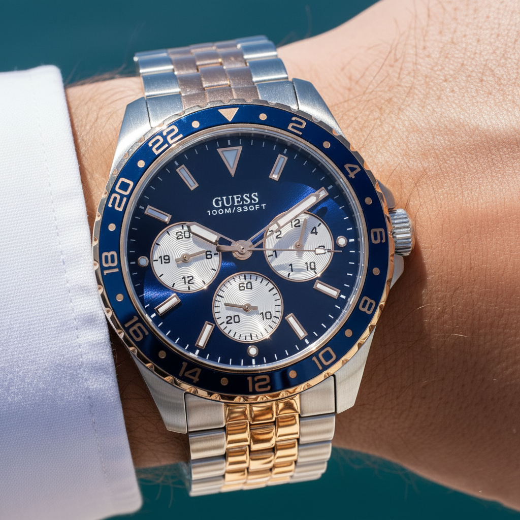 Guess Odyssey W1107G3 Men's Two-Tone Rose Gold & Silver Panda Dial Watch