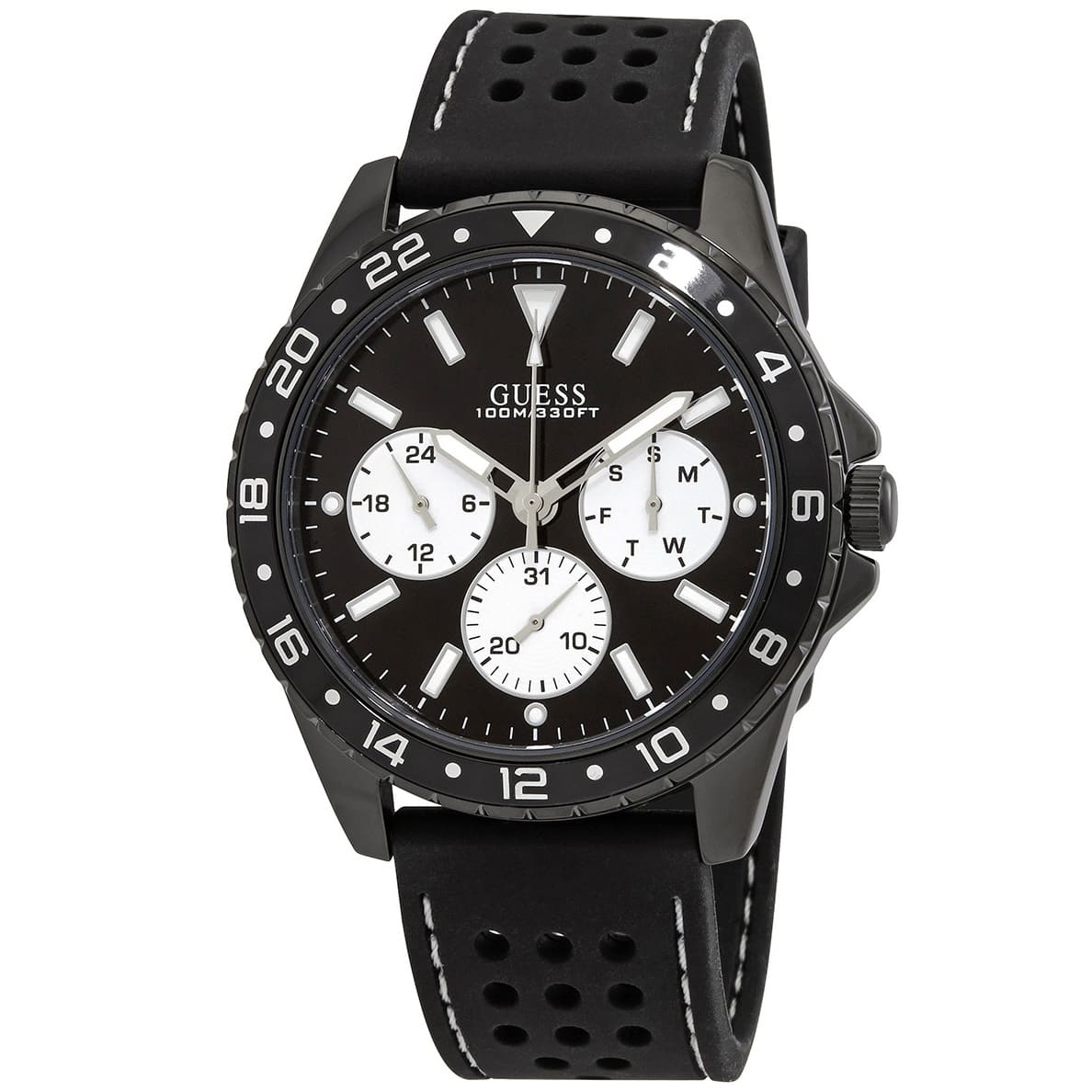 Guess Odyssey W1108G3 Black Case Panda Dial Rubber Strap Men's Watch