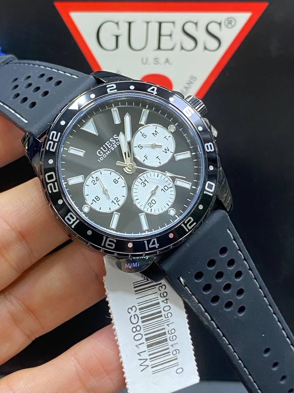 Guess Odyssey W1108G3 Black Case Panda Dial Rubber Strap Men's Watch