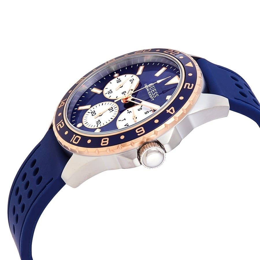 Guess Odyssey W1108G4 Silver/Rose Gold Case Blue Panda Dial Rubber Strap Men's Watch
