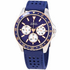 Guess Odyssey W1108G4 Silver/Rose Gold Case Blue Panda Dial Rubber Strap Men's Watch