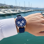 Guess Odyssey W1108G4 Silver/Rose Gold Case Blue Panda Dial Rubber Strap Men's Watch