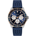 Guess Odyssey W1108G4 Silver/Rose Gold Case Blue Panda Dial Rubber Strap Men's Watch