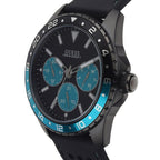 ساعة يد رجالية Guess Odyssey W1108G5 بإطار أسود ولمسات زرقاء وسوار مطاطي