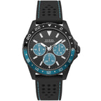 ساعة يد رجالية Guess Odyssey W1108G5 بإطار أسود ولمسات زرقاء وسوار مطاطي