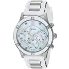 Guess Breeze W1234L1 Silver Case MOP Dial White Silicone & Metal Link Women's Watch