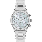 Guess Breeze W1234L1 Silver Case MOP Dial White Silicone & Metal Link Women's Watch