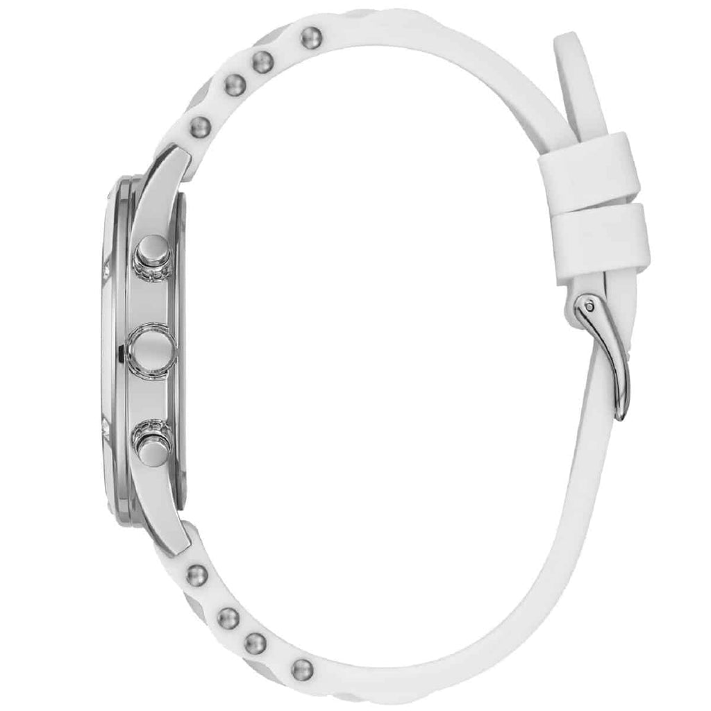 Guess Breeze W1234L1 Silver Case MOP Dial White Silicone & Metal Link Women's Watch