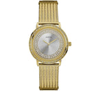 ساعة نسائية Guess Willow W0836L3 ذهبية اللون بإطار كريستالي وسوار شبكي