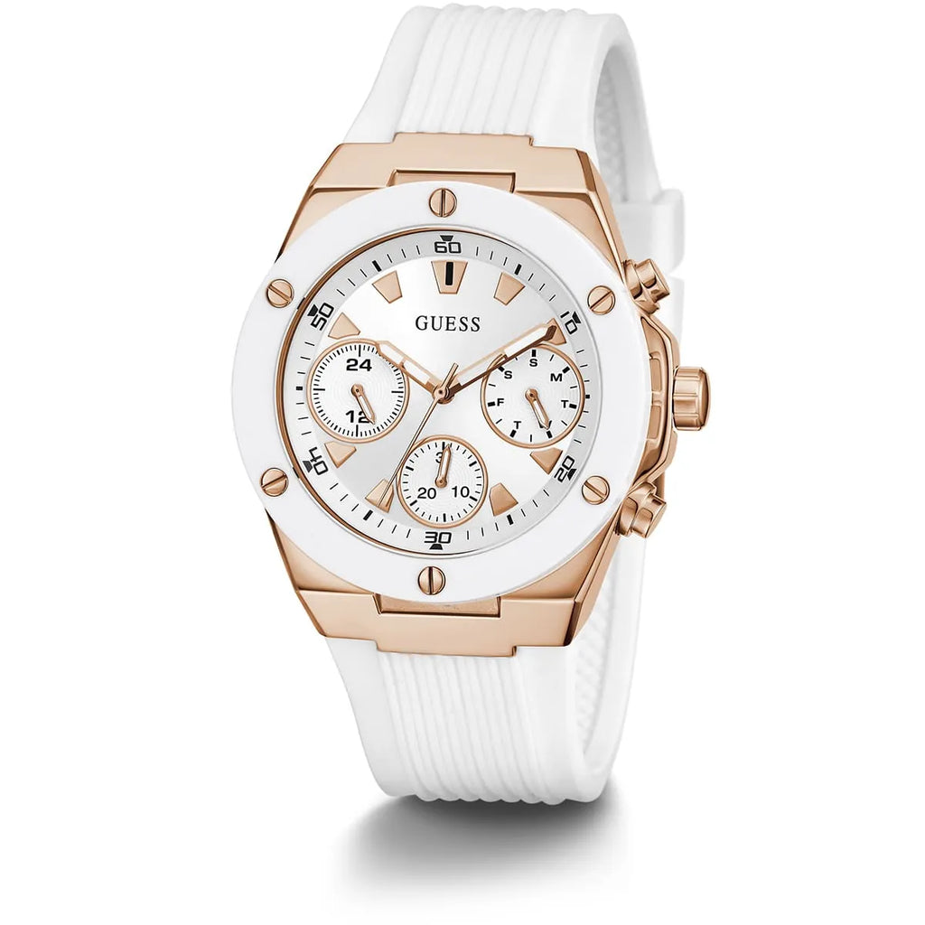 Guess Athena Multi-Function GW0030L3 Rose Gold White Dial Rubber Women's Watch
