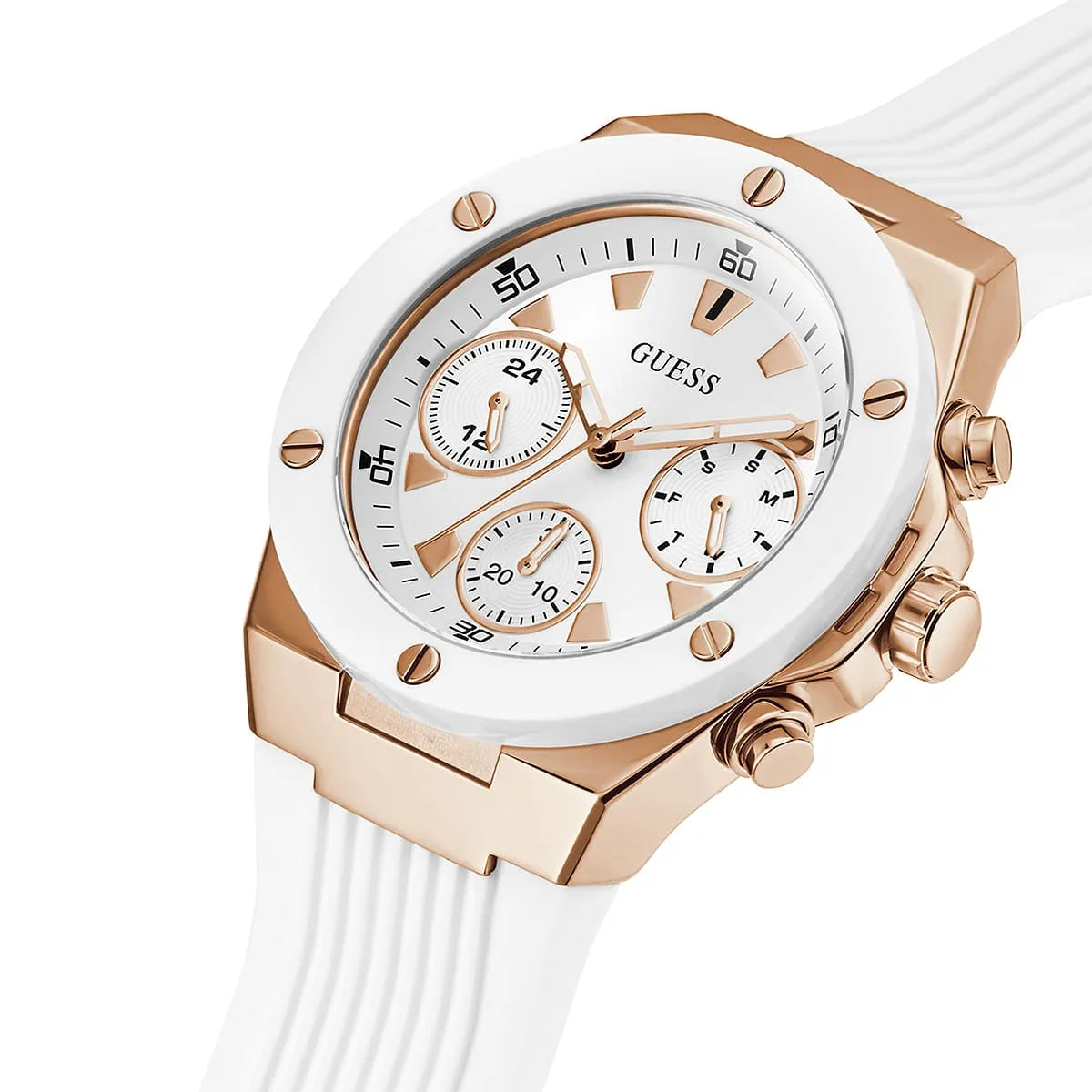 Guess Athena Multi-Function GW0030L3 Rose Gold White Dial Rubber Women's Watch