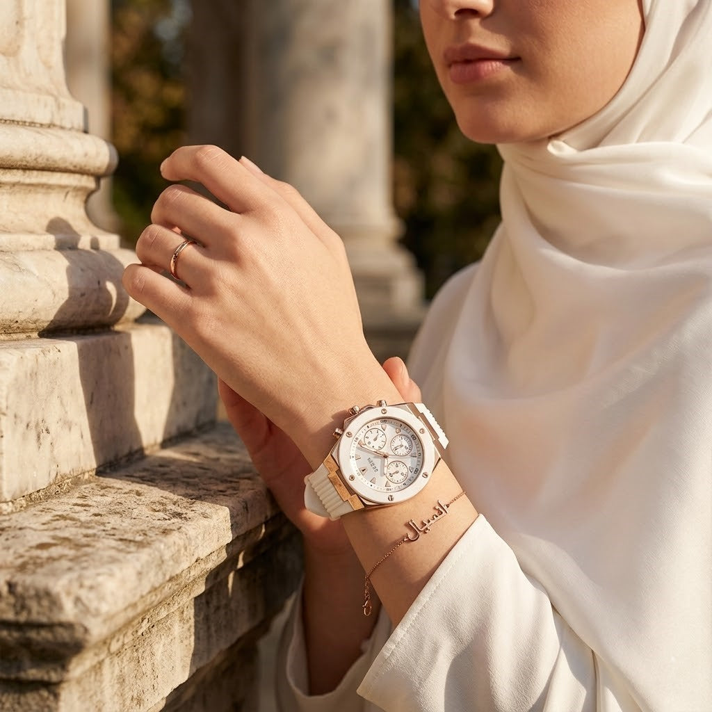 Guess Athena Multi-Function GW0030L3 Rose Gold White Dial Rubber Women's Watch