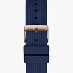 Guess Athena  GW0030L5 Rose Gold Case Silver Dial Blue Rubber Women's Watch