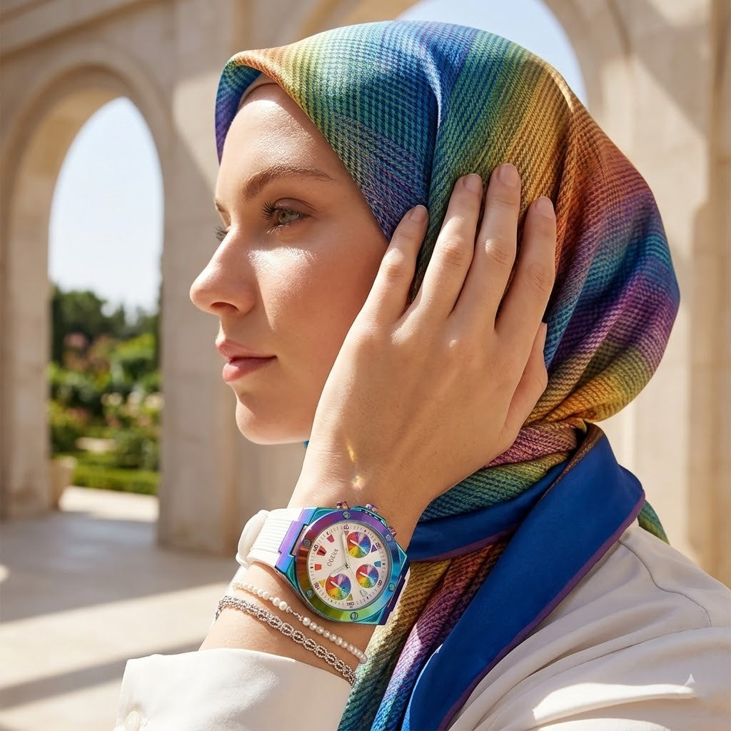 Guess Athena Multi-Function GW0030L6 Multicolor Rainbow Case White Rubber Women's Watch