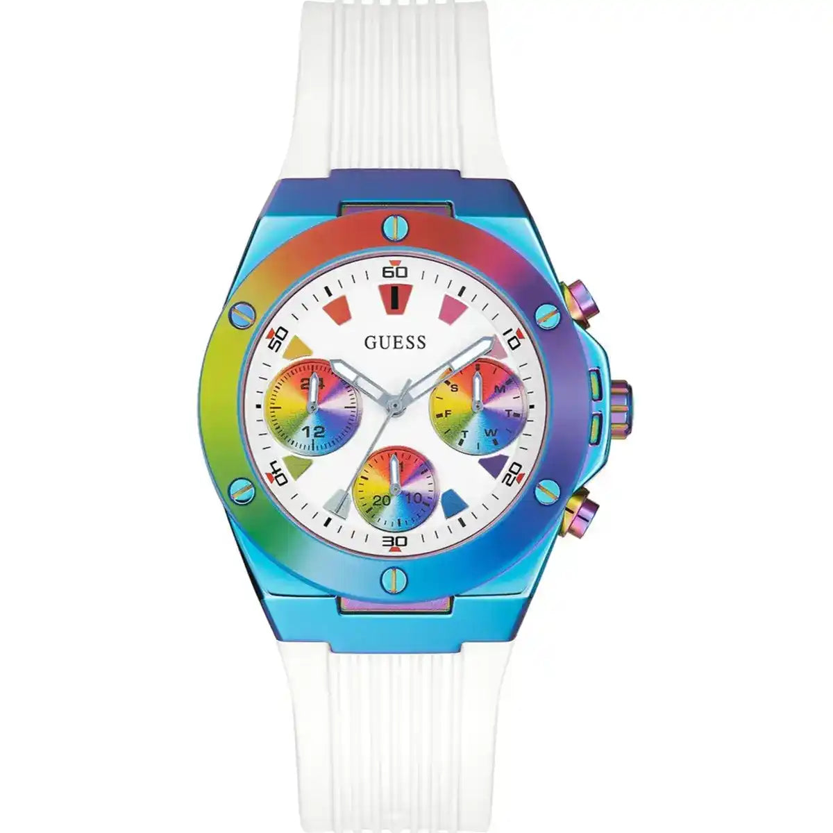 Guess Athena Multi-Function GW0030L6 Multicolor Rainbow Case White Rubber Women's Watch
