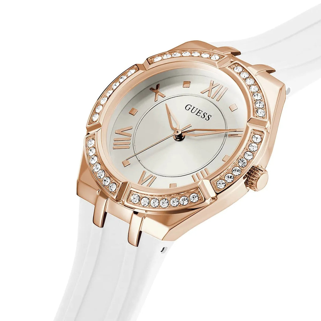 Guess Cosmo GW0034L2 Rose Gold Case Silver Dial White Rubber Women's Watch