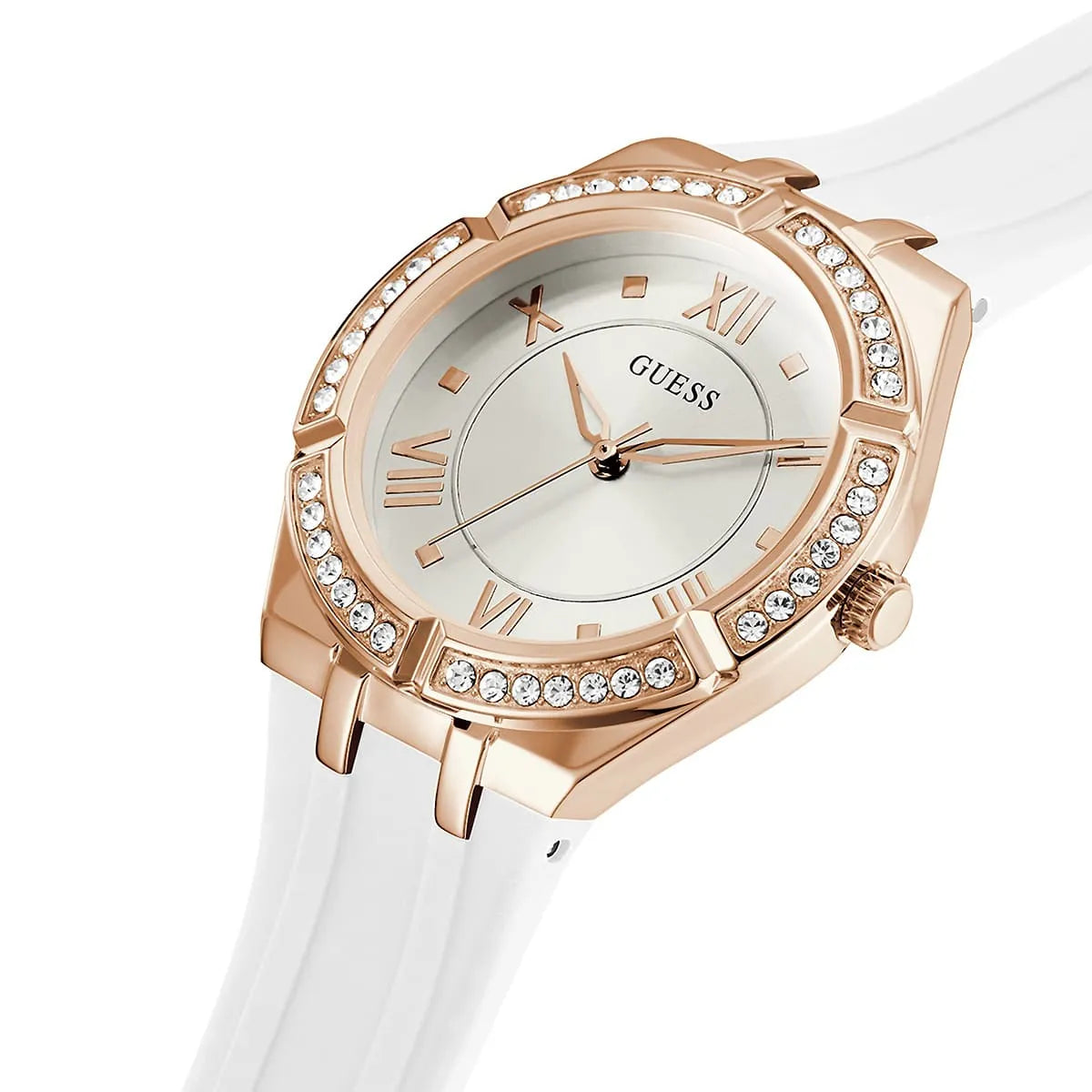 Guess Cosmo GW0034L2 Rose Gold Case Silver Dial White Rubber Women's Watch