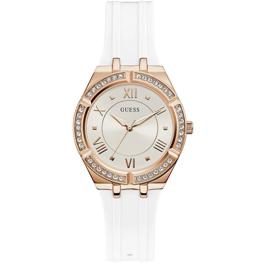 Guess Cosmo GW0034L2 Rose Gold Case Silver Dial White Rubber Women's Watch