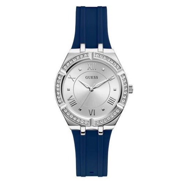 Guess Cosmo GW0034L5 Silver Case Silver Dial Blue Rubber Women's Watch