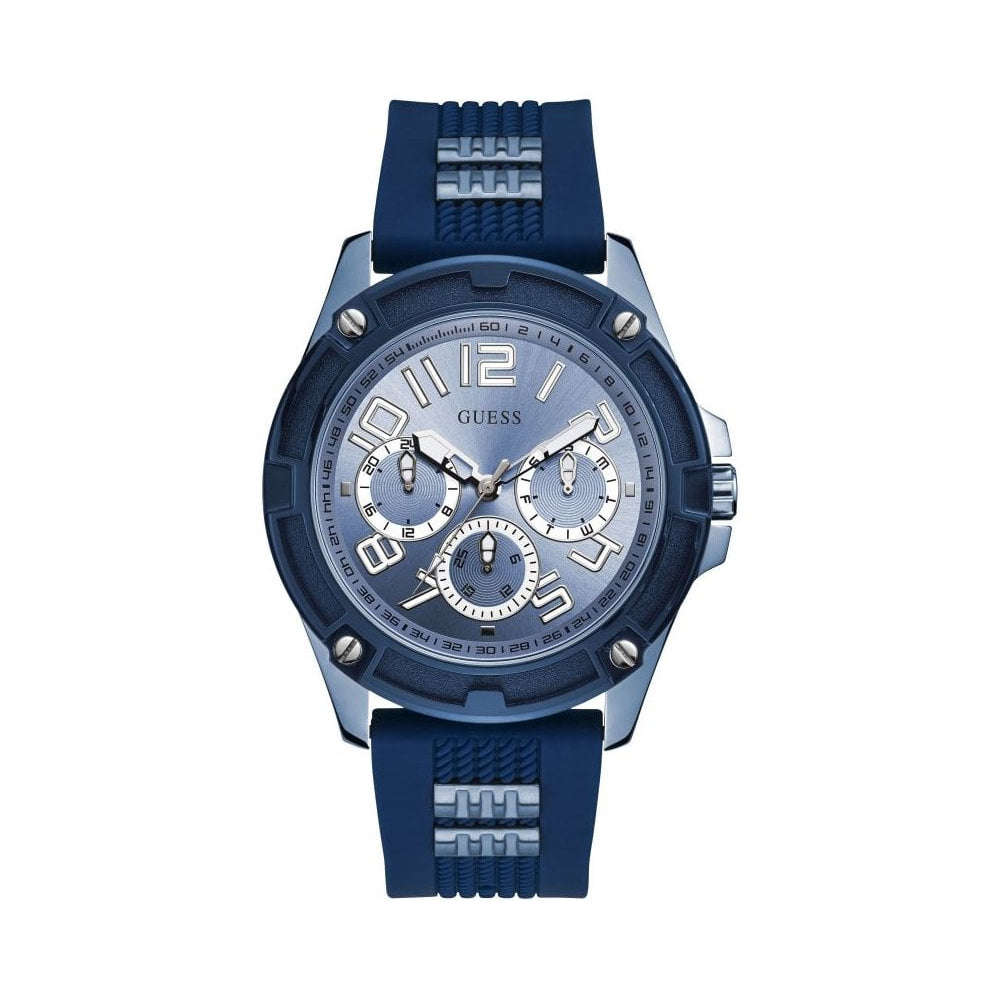 Guess Rig GW0051G4 Silver Tone Case Blue Rubber Strap Watch