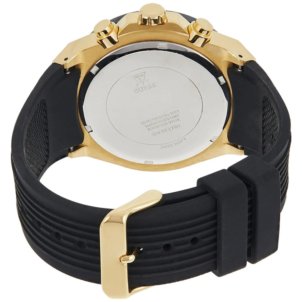 Guess Poseidon Multi-Function GW0057G1 Gold Case Black Dial Black Rubber Men's Watch