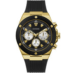 Guess Poseidon Multi-Function GW0057G1 Gold Case Black Dial Black Rubber Men's Watch