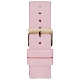 ساعة يد نسائية Guess Lady Frontier GW0109L2 باللون الذهبي الوردي وكريستال على المينا مع سوار مطاطي وردي