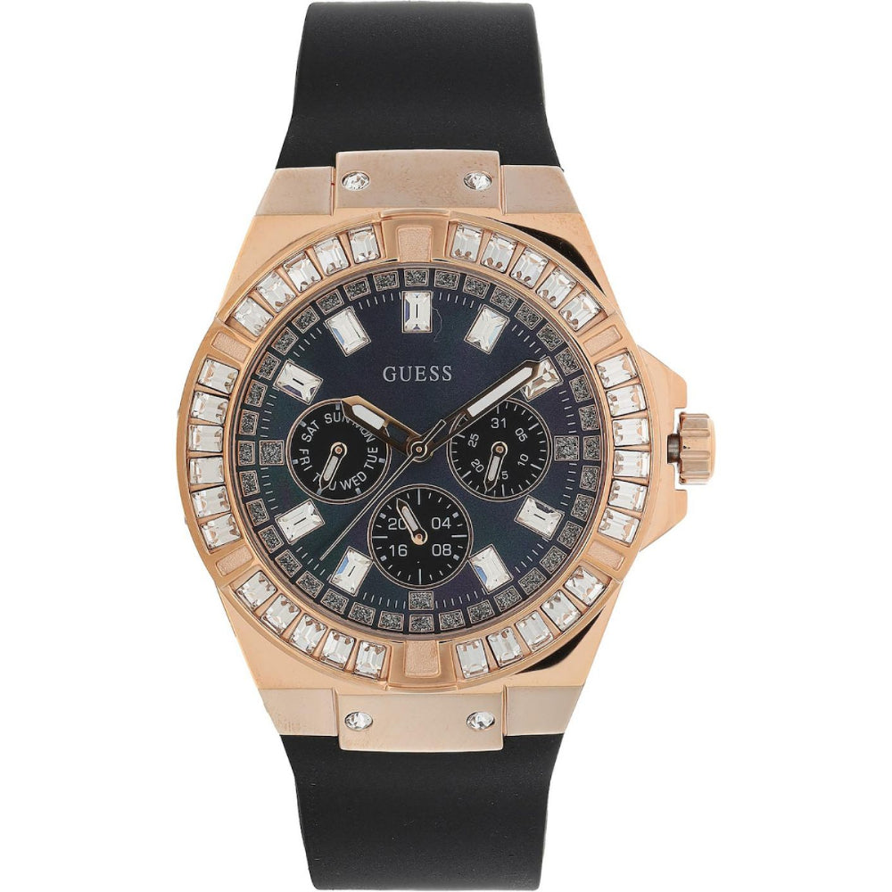 Guess Venus GW0118L2 Rose Gold Case Black Dial Black Rubber Women's Watch
