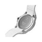 ساعة يد نسائية فضية اللون بمينا أبيض وسوار مطاطي أبيض طراز GW0118L3 من Guess Venus