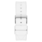 ساعة يد نسائية فضية اللون بمينا أبيض وسوار مطاطي أبيض طراز GW0118L3 من Guess Venus