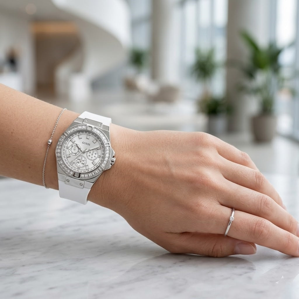 Guess Venus GW0118L3 Silver Case White Dial White Rubber Women's Watch