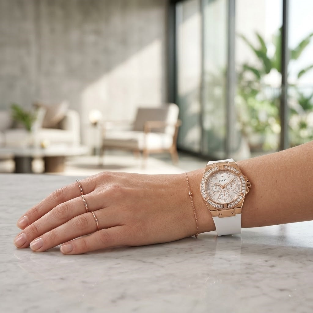 Guess Venus GW0118L4 Rose Gold Case White Dial White Rubber Women's Watch