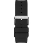ساعة Guess Phoenix GW0203G3 بهيكل مطاطي أسود وعلامات فضية وميناء بهيكل شفاف