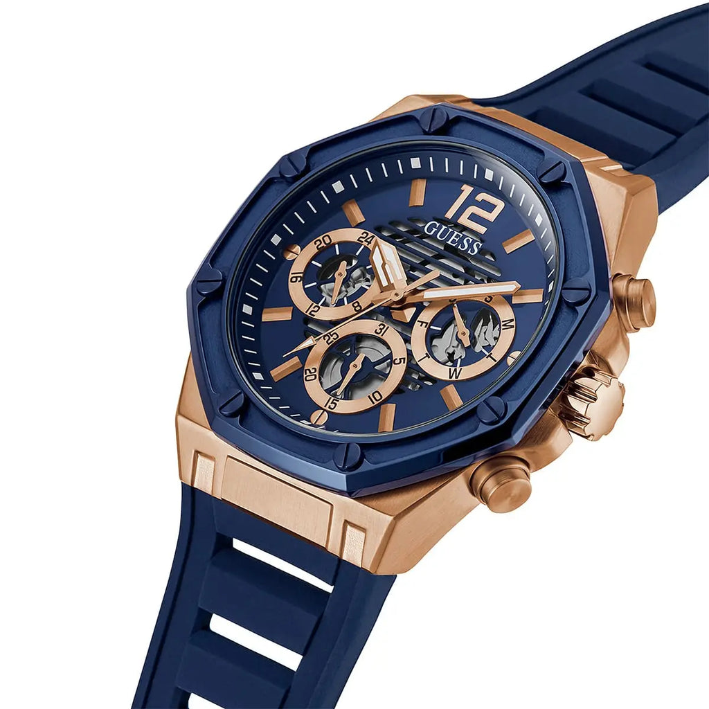 Guess Momentum Multi-Function GW0263G2 Rose Gold Blue Case Blue Dial Blue Rubber Men's Watch