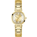 ساعة يد نسائية شفافة من مادة الكريستال الذهبي طراز GW0470L2 من Guess Crystal Clear
