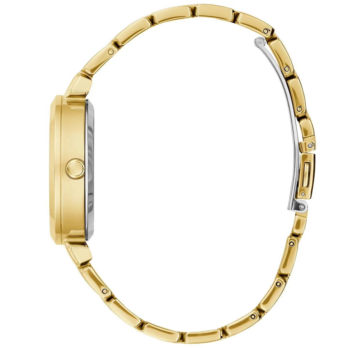 ساعة يد نسائية شفافة من مادة الكريستال الذهبي طراز GW0470L2 من Guess Crystal Clear