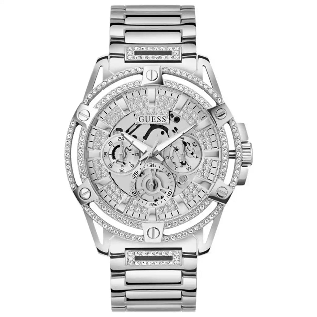 Guess King GW0497G1 Silver Tone Skeleton Crystal Men's Watch