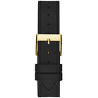 Guess Fame GW0504L5 Gold Triangle Case Crystal Bezel Black Dial Black Leather Women's Watch