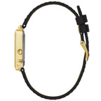 Guess Fame GW0504L5 Gold Triangle Case Crystal Bezel Black Dial Black Leather Women's Watch
