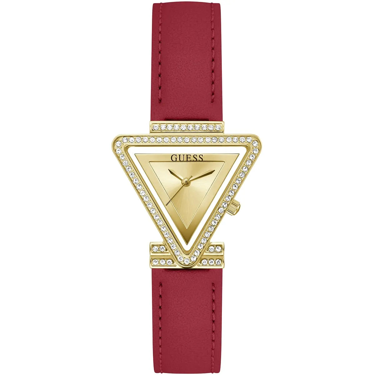 Guess Fame GW0504L2 Gold Triangle Case Crystal Bezel Red Leather Women's Watch