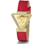 Guess Fame GW0504L2 Gold Triangle Case Crystal Bezel Red Leather Women's Watch