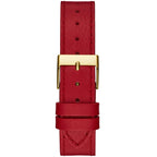 Guess Fame GW0504L2 Gold Triangle Case Crystal Bezel Red Leather Women's Watch