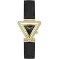 Guess Fame GW0504L5 Gold Triangle Case Crystal Bezel Black Dial Black Leather Women's Watch