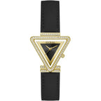 Guess Fame GW0504L5 Gold Triangle Case Crystal Bezel Black Dial Black Leather Women's Watch